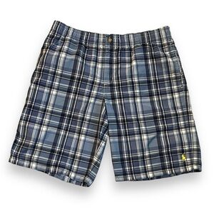 Polo Ralph Lauren Plaid Swim Trunks Elastic Waist Liner Pockets Blue Preppy XL